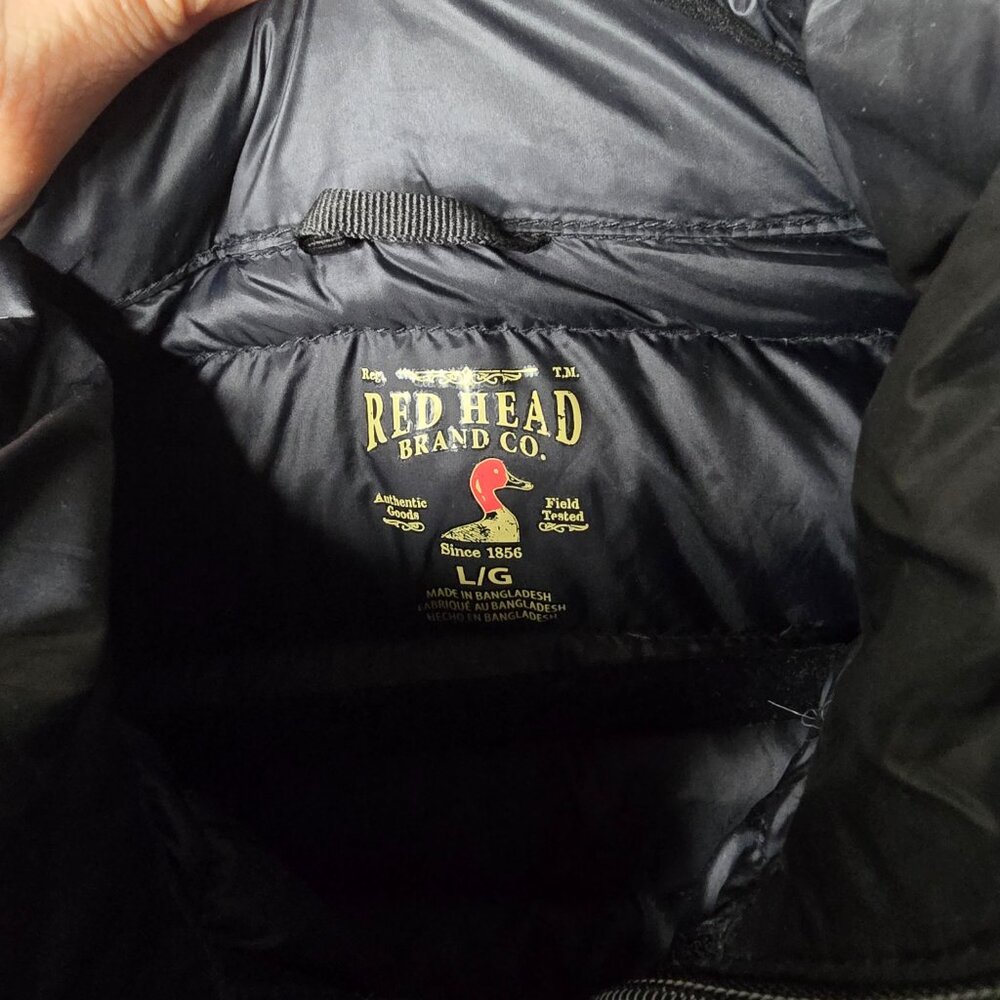 Red Head Brand Co Mens Duck Down Puffer Vest Large Black Full Zip Up Pockets - Picture 7 of 8